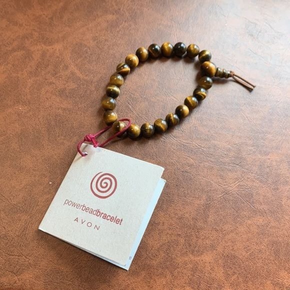 Vintage Avon Power Bead Bracelet Tigers Eye Round Ball 2000 - Picture 2 of 8